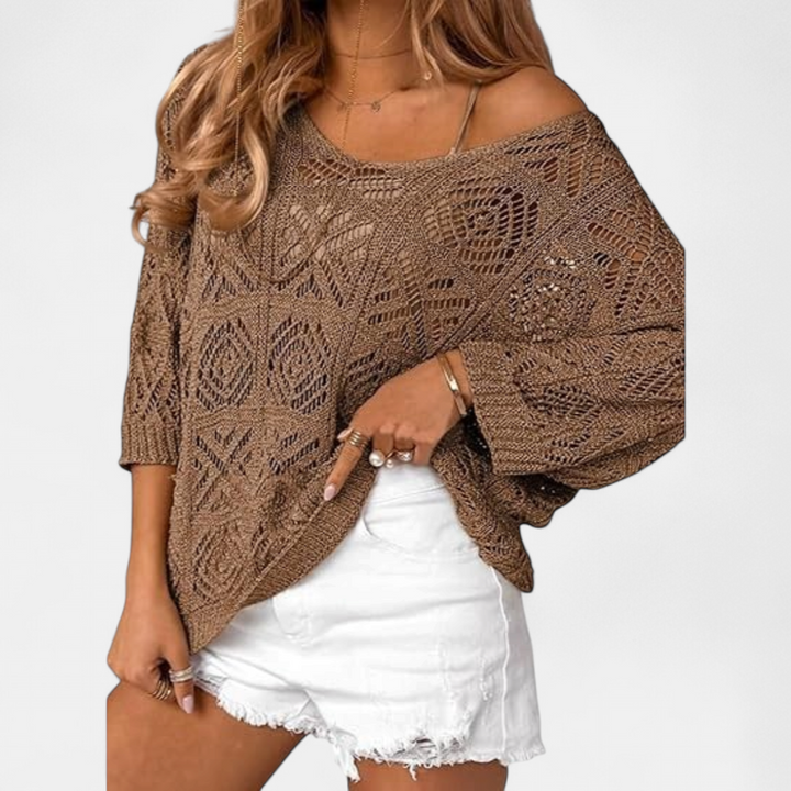 WAVERLY | Crochet Hollow-Out Batwing Sweater
