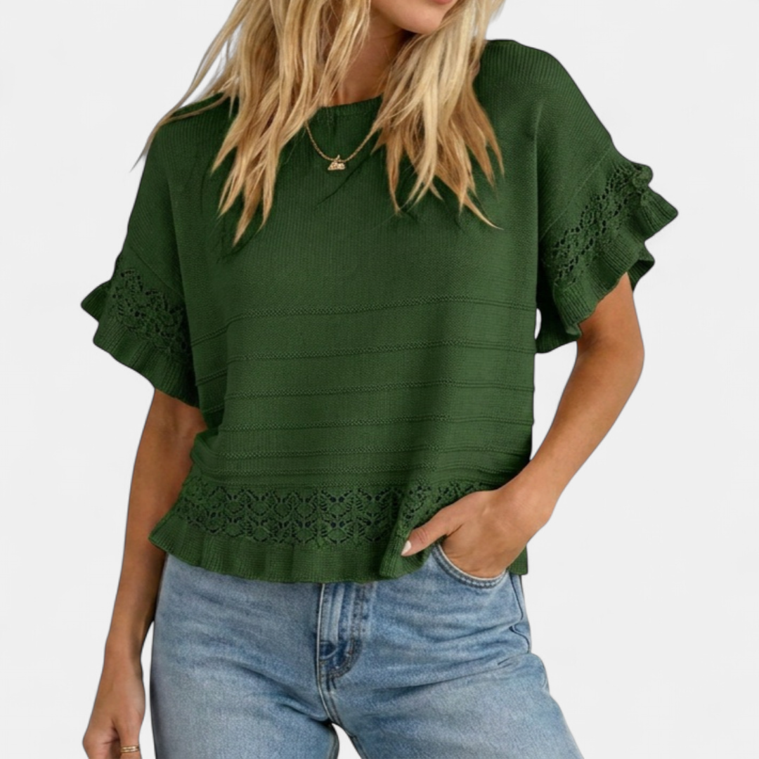NELLA | Ruffled Hem Knit Pullover Top