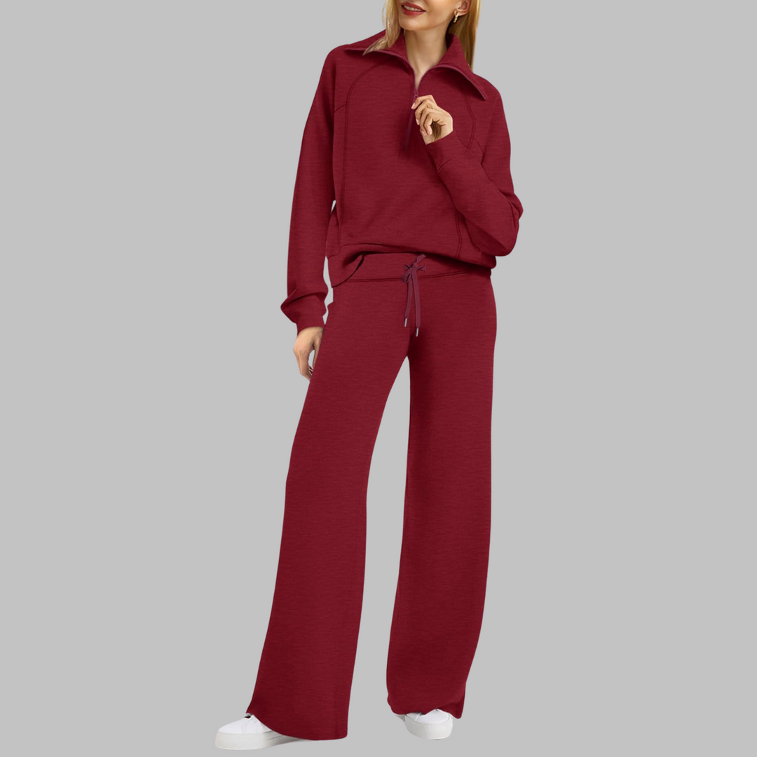 UDAY | Comfy Half Zip Sweatshirt and Wide Leg Pants Set