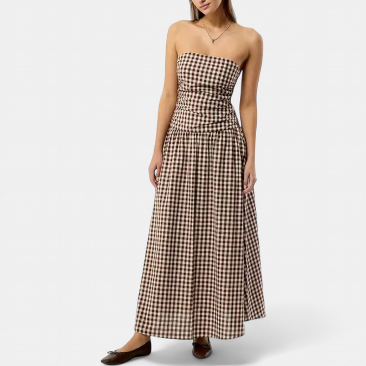 YVETTE | Sleek Pleated Strapless Maxi Dress