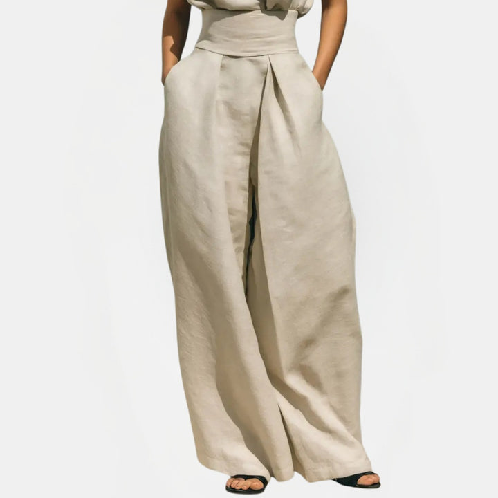 Women's Pleated Linen Wide Leg Pants Set