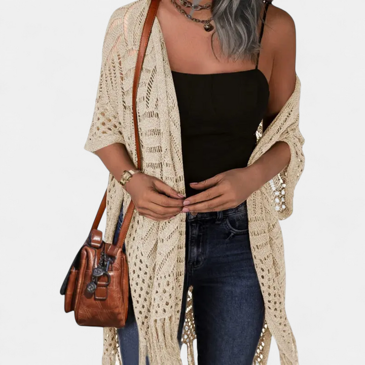 SOLÈNE | Boho Crochet Tassel Kimono Cardigan