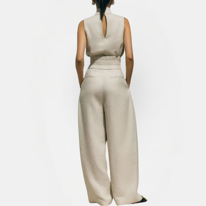 Women's Pleated Linen Wide Leg Pants Set