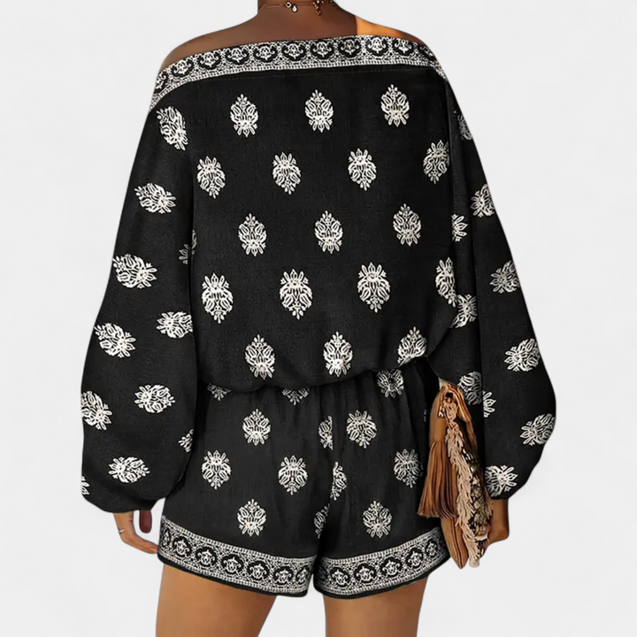 ZEPHYR | Boho Lantern Sleeve Linen Top and Shorts Set