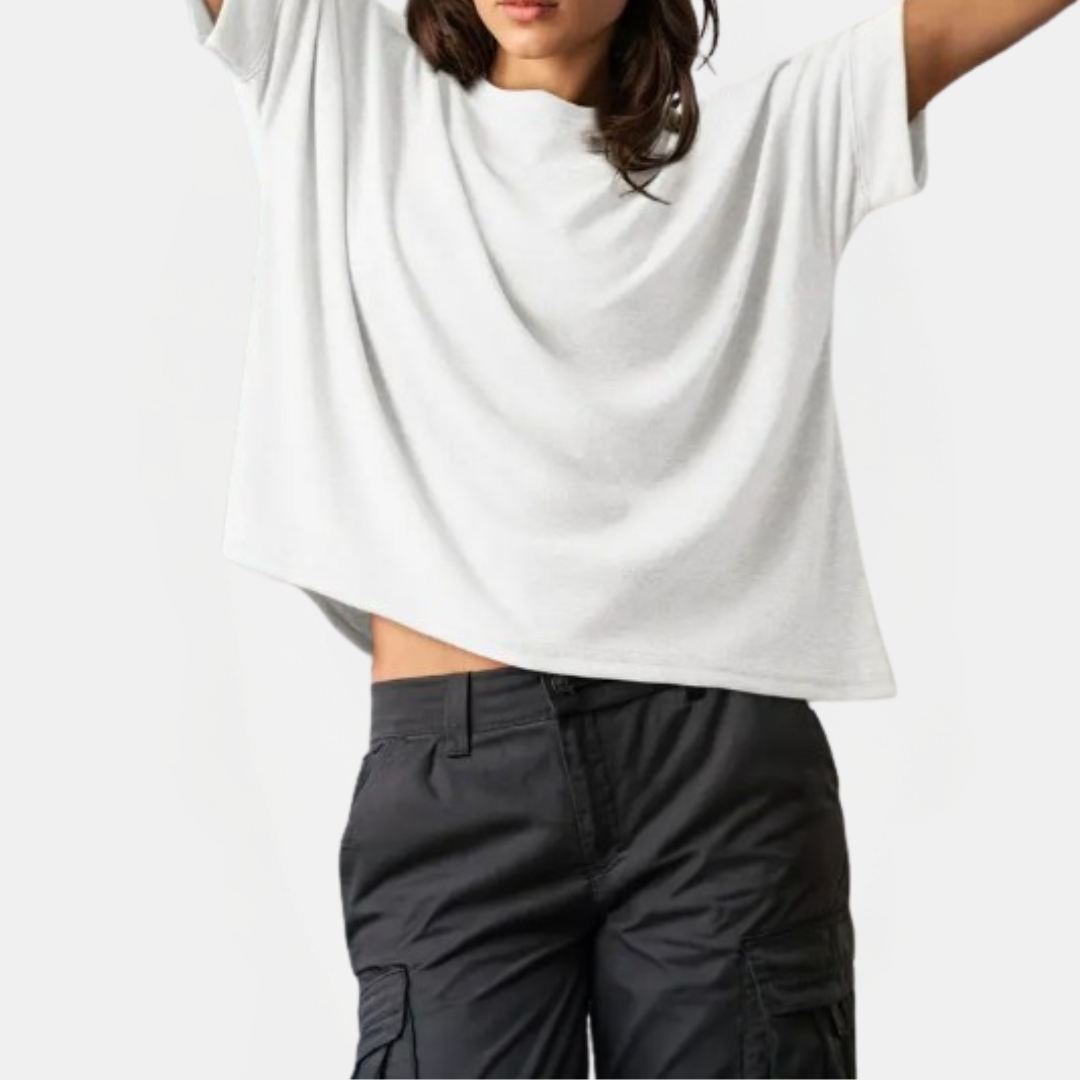 Women's Oversized t shirt Dropped Shoulder Rolled Cuff Boxy Tee