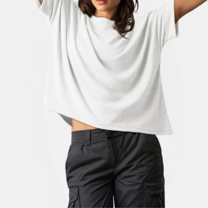Women's Oversized t shirt Dropped Shoulder Rolled Cuff Boxy Tee