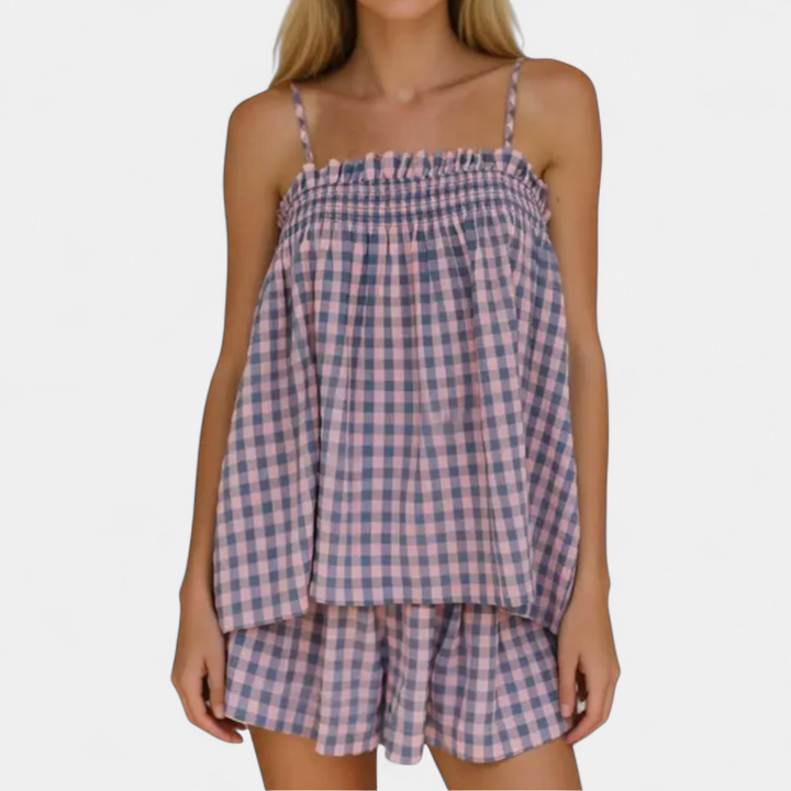 PAMMIE | Sweet Gingham Smocked Cami Pajama Set