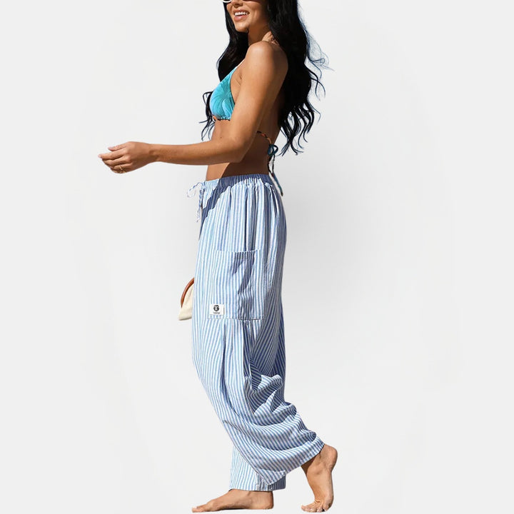 Women's Cargo Patch Pocket Wide Leg Drawstring Pants
