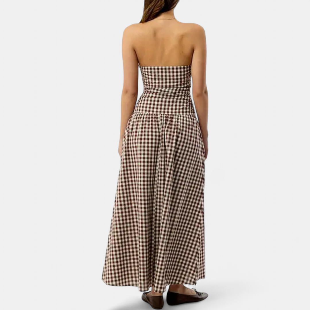 YVETTE | Sleek Pleated Strapless Maxi Dress