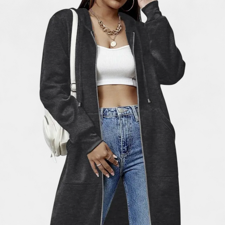 REESE | Cozy Letter-Print Zip-Up Hoodie Cardigan