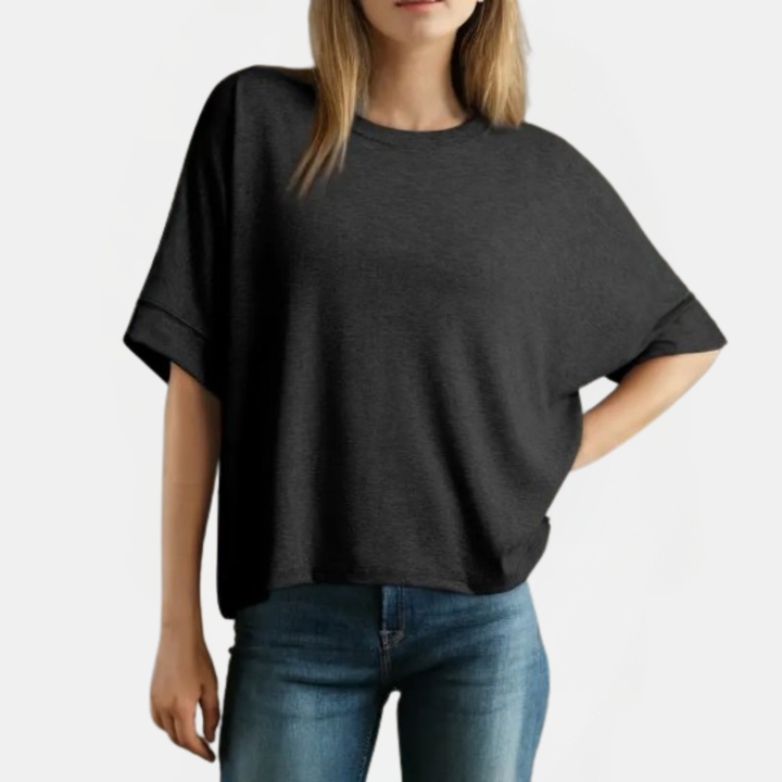 Women's Oversized t shirt Dropped Shoulder Rolled Cuff Boxy Tee
