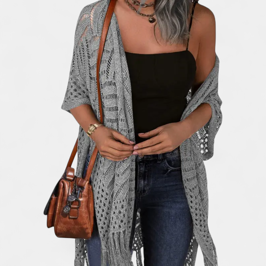 SOLÈNE | Boho Crochet Tassel Kimono Cardigan