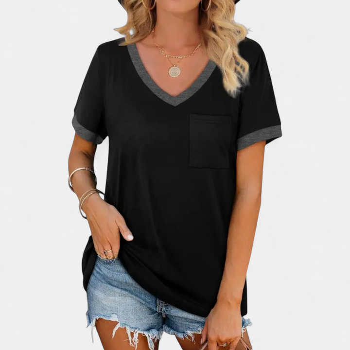 NESSA | Relaxed Ribbed V-Neck Tee