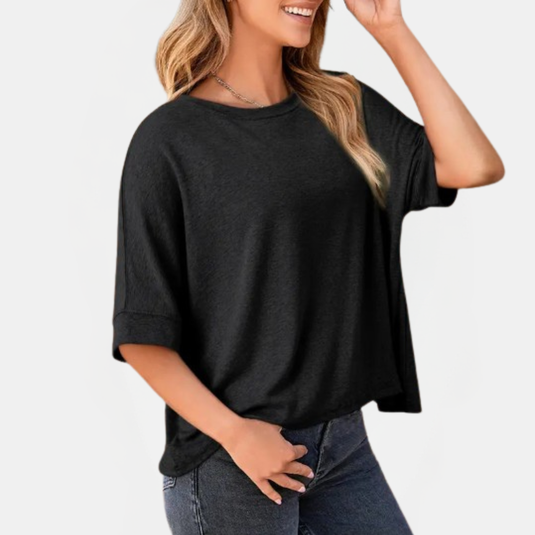 Women's Oversized t shirt Dropped Shoulder Rolled Cuff Boxy Tee
