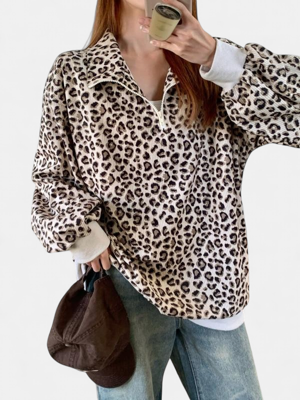 SAVANNAH | Casual Leopard Print Zip-Up Sweatshirt for Fall