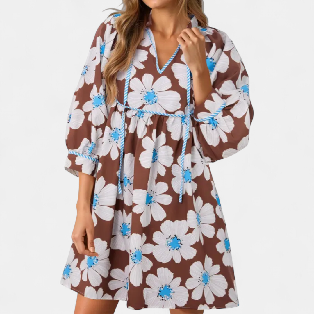FENELLA | Boho Floral Tie-Front Babydoll Dress
