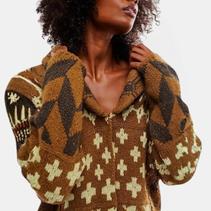 Women's Abstract Print Cardigan Sweater Oversized Open Front Knit