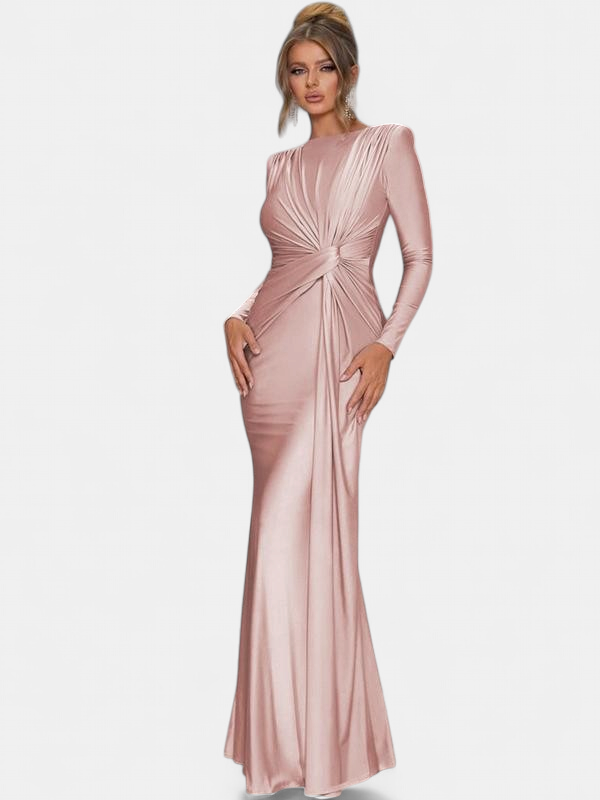 JOSALIE | Elegant Ruched Bodycon Dress with Padded Shoulders & Long Sleeve