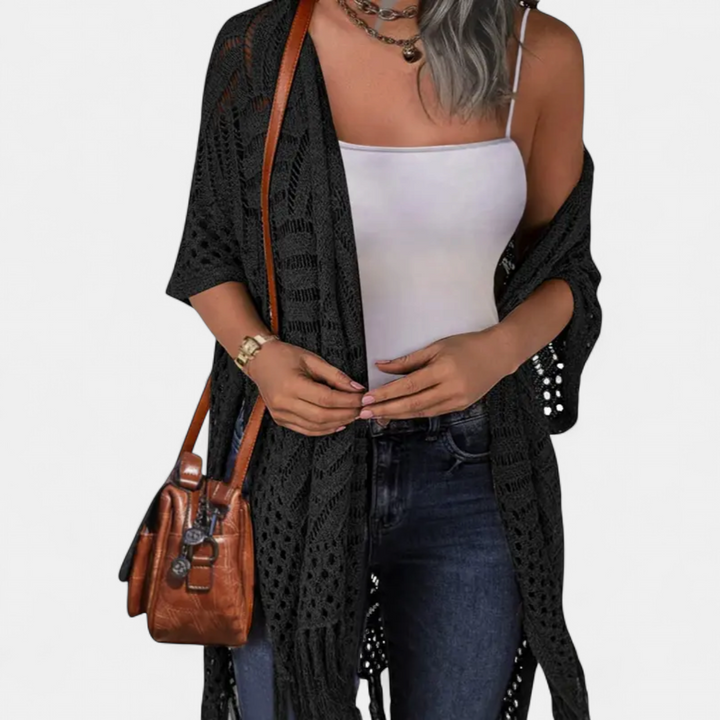 SOLÈNE | Boho Crochet Tassel Kimono Cardigan