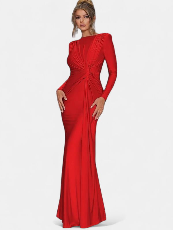 JOSALIE | Elegant Ruched Bodycon Dress with Padded Shoulders & Long Sleeve
