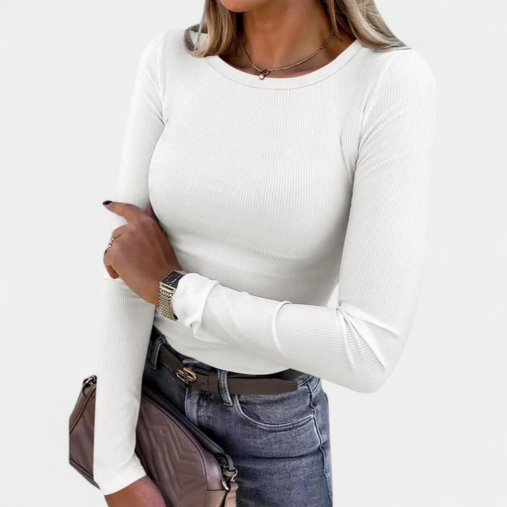 MERIAM | Women Rib Knit Long Sleeve Slim Fit Crewneck Top