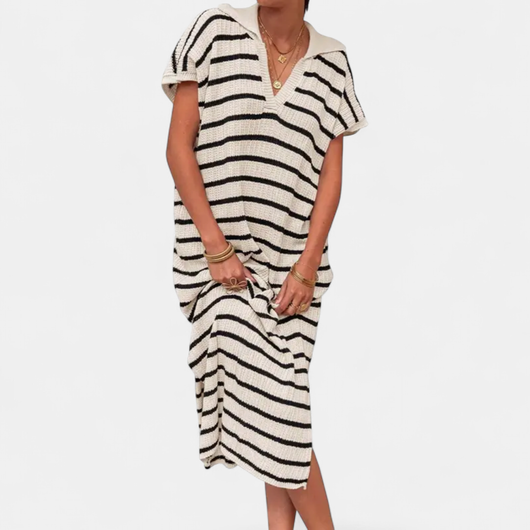 NADIA | Striped V-Neck Knit Maxi Dress