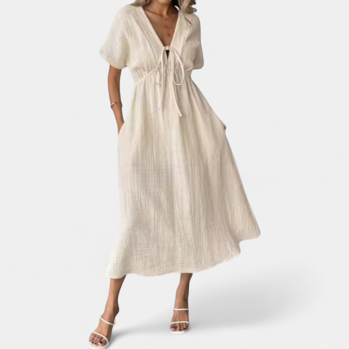 BONNIE | Breezy V-Neck Drawstring Beach Dress