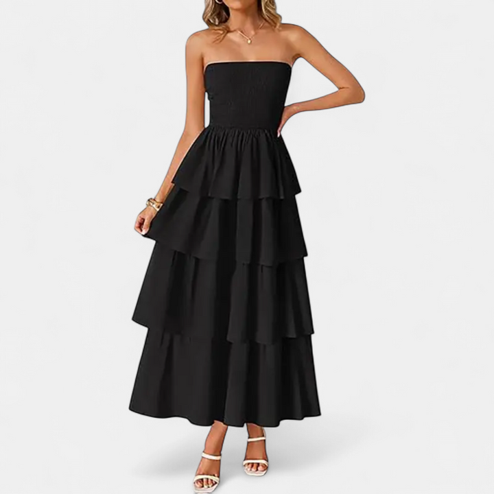 SOLANA | Boho Tiered Strapless Maxi Dress
