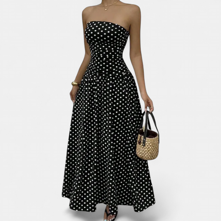 ODESSA | Polka Dot Ruffle Maxi Dress