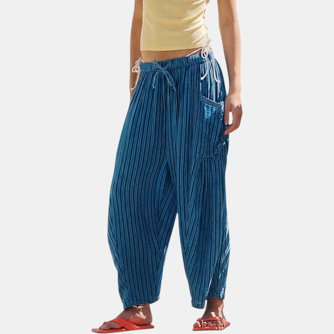 Women's Wide Leg Drawstring Pleated Linen Pants