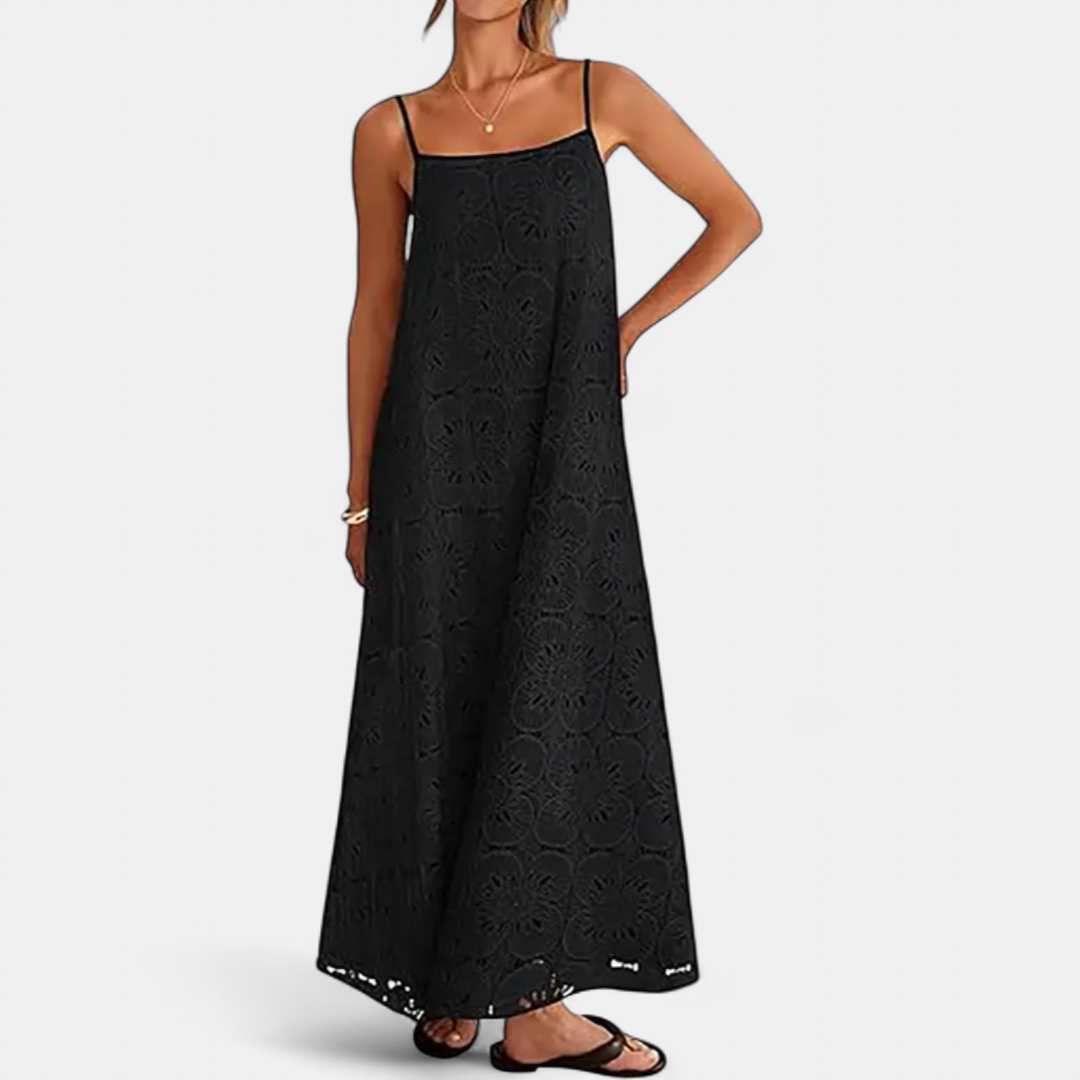 LUNA | Floral Lace Eyelet Boho Maxi Dress