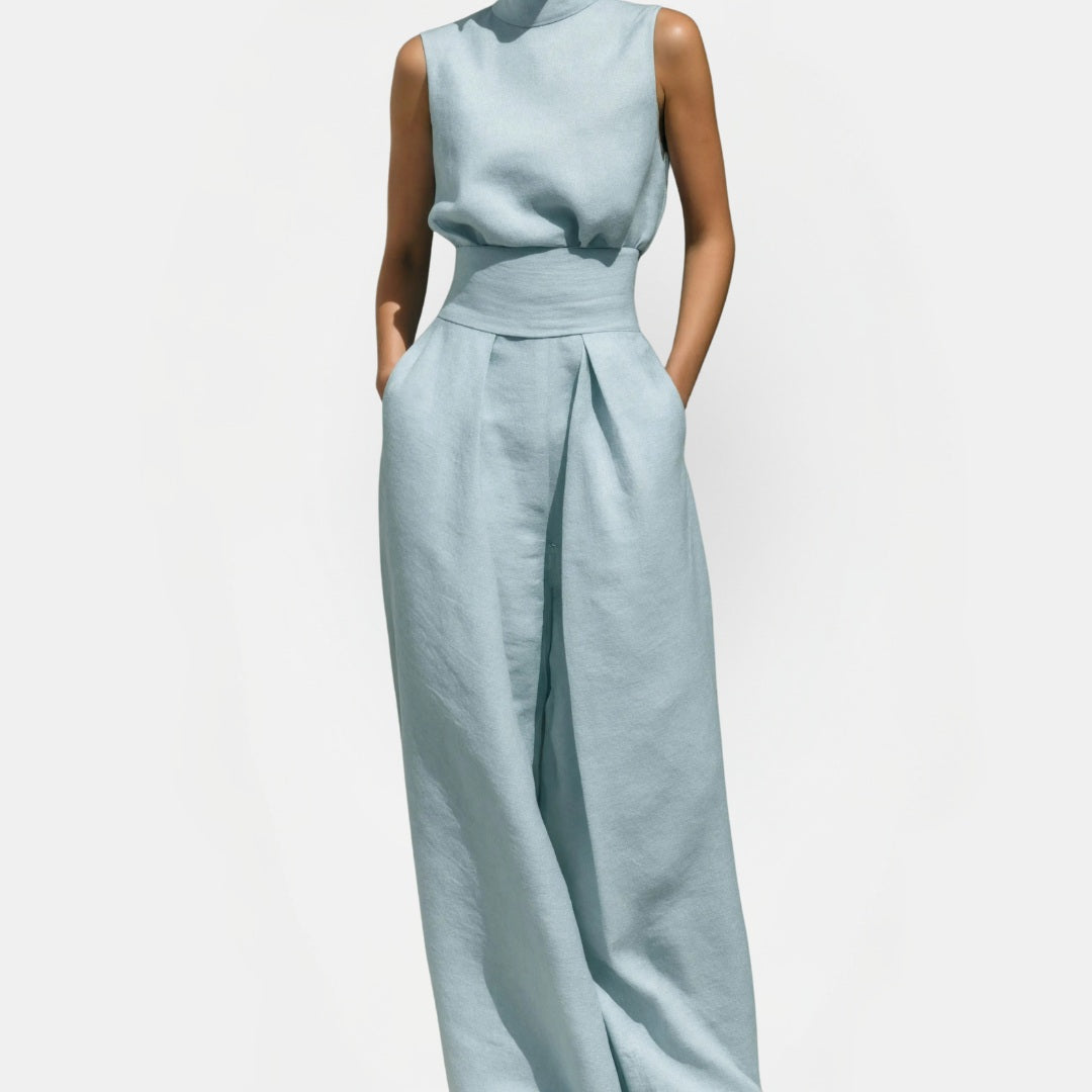 Women's Pleated Linen Wide Leg Pants Set