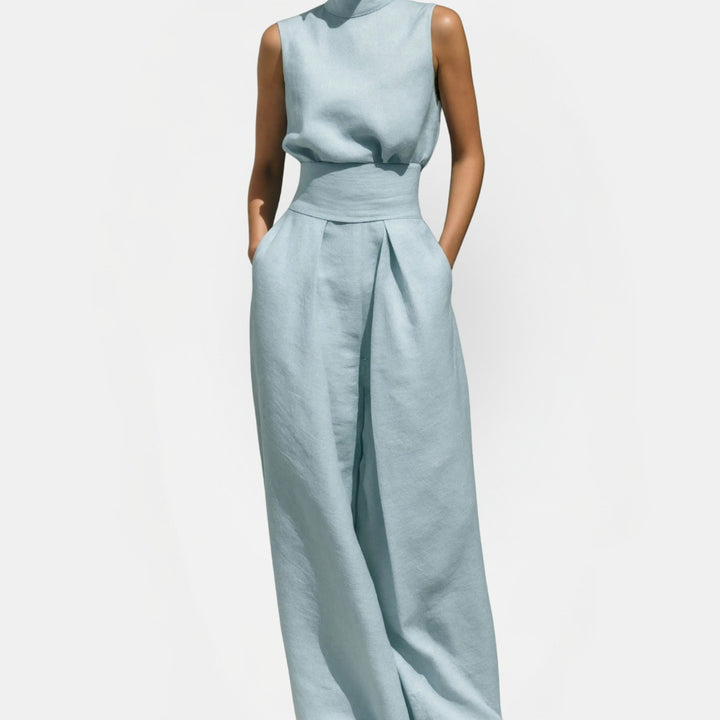 Women's Pleated Linen Wide Leg Pants Set