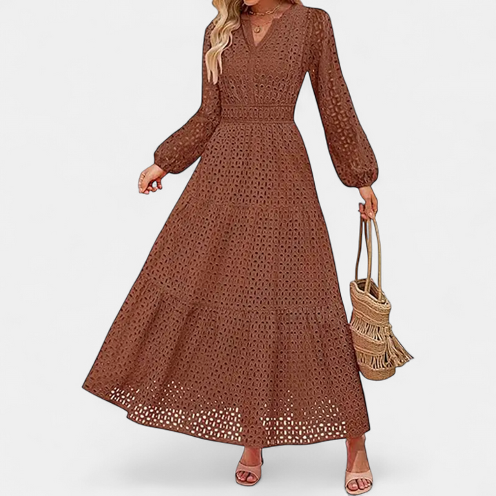 ODETTE | Eyelet V-Neck Flowy Maxi Dress