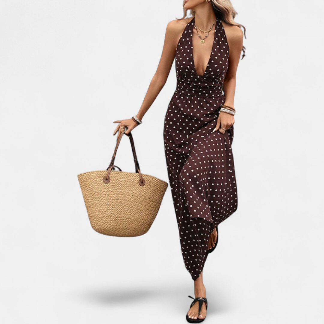 VIVA | Sexy Polka Dot Halter Maxi Dress