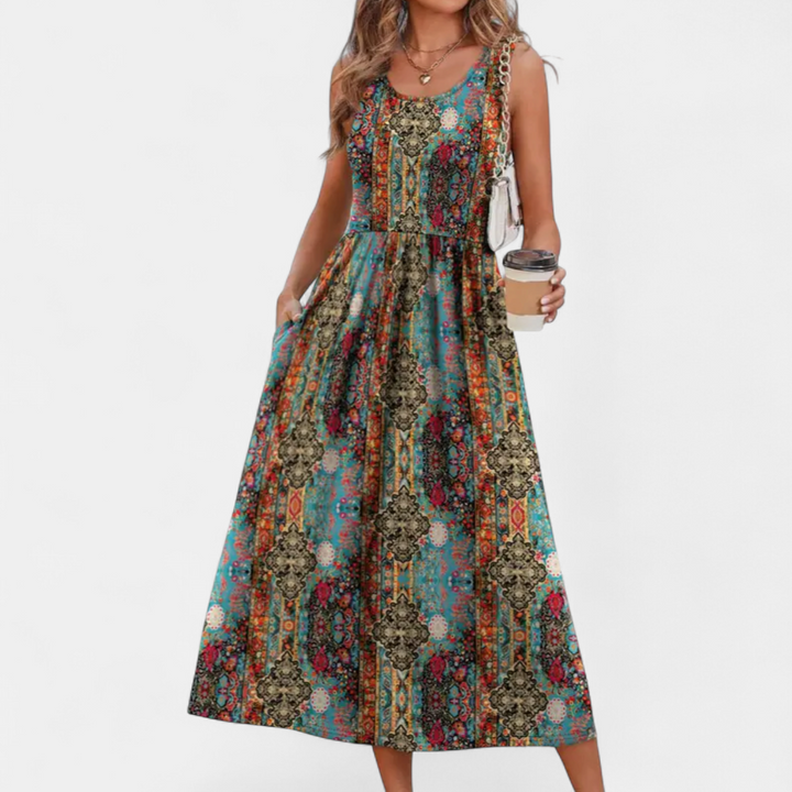 ZEPHYRA | Boho Floral Halter Midi Dress