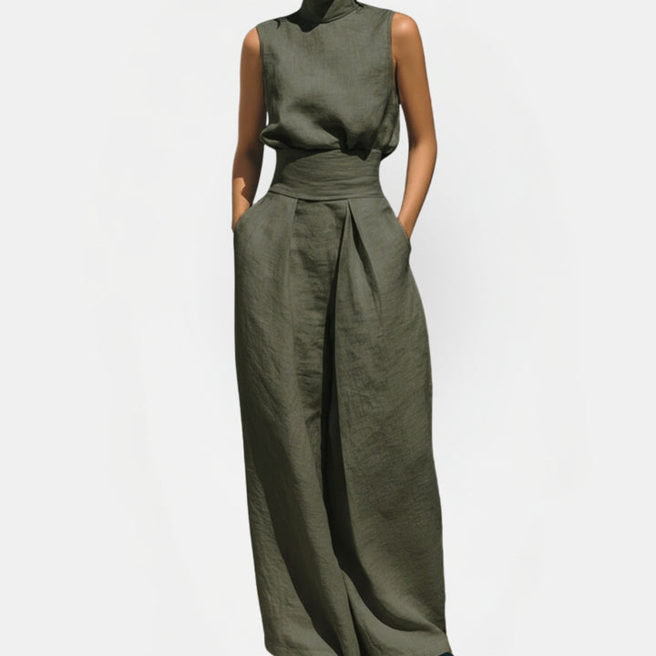 Women's Pleated Linen Wide Leg Pants Set