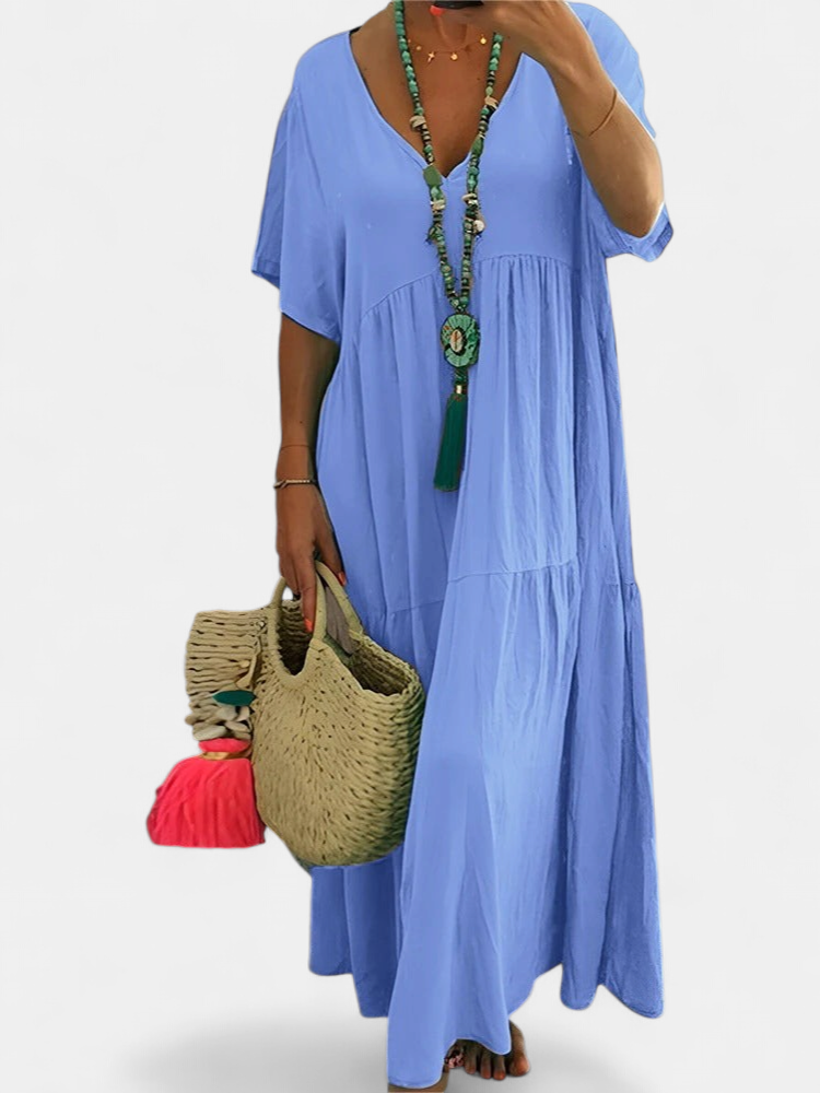 LINNEA | Soft Ruffle V-Neck Maxi Dress