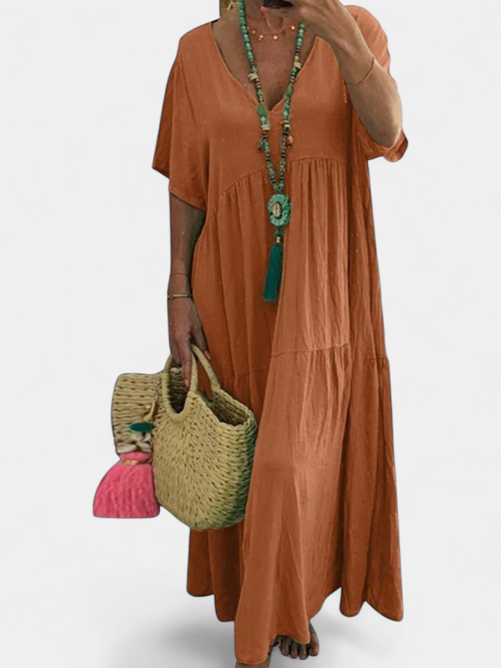 LINNEA | Soft Ruffle V-Neck Maxi Dress
