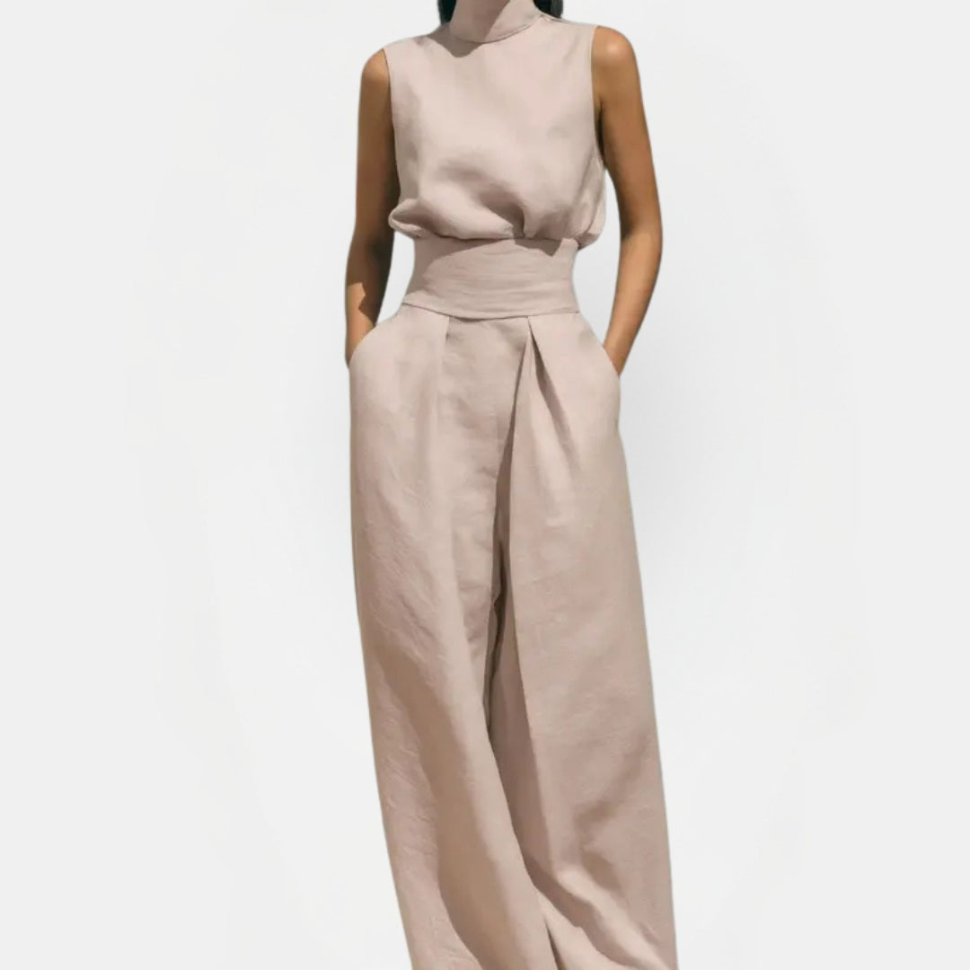 Women's Pleated Linen Wide Leg Pants Set