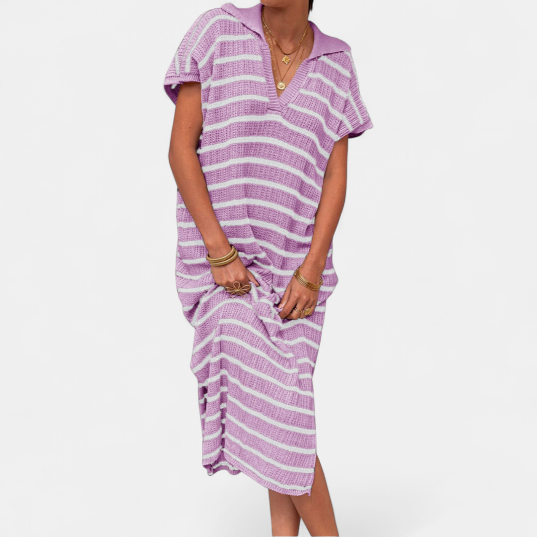 NADIA | Striped V-Neck Knit Maxi Dress