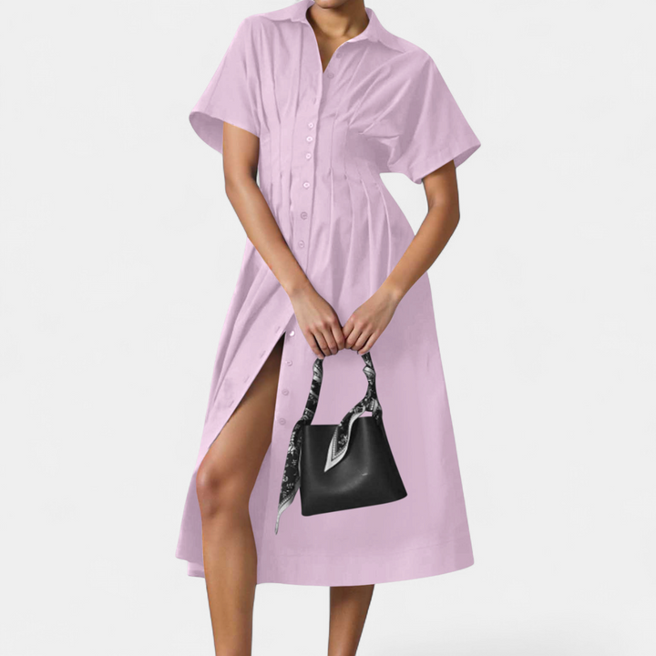 MARLO | Pleated Waist-Cinching Shirt Dress