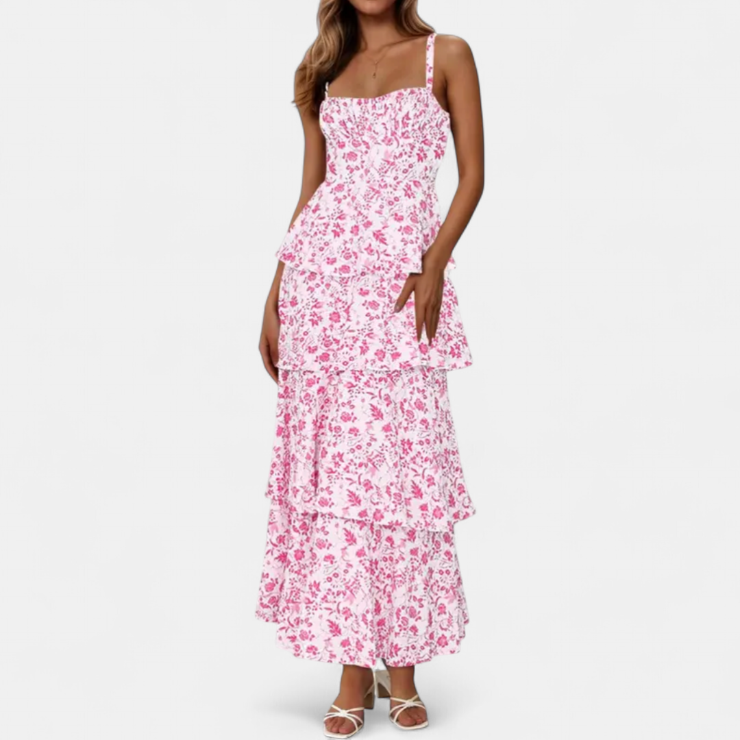 ISOLDE | Floral Spaghetti Strap Tiered Maxi Dress