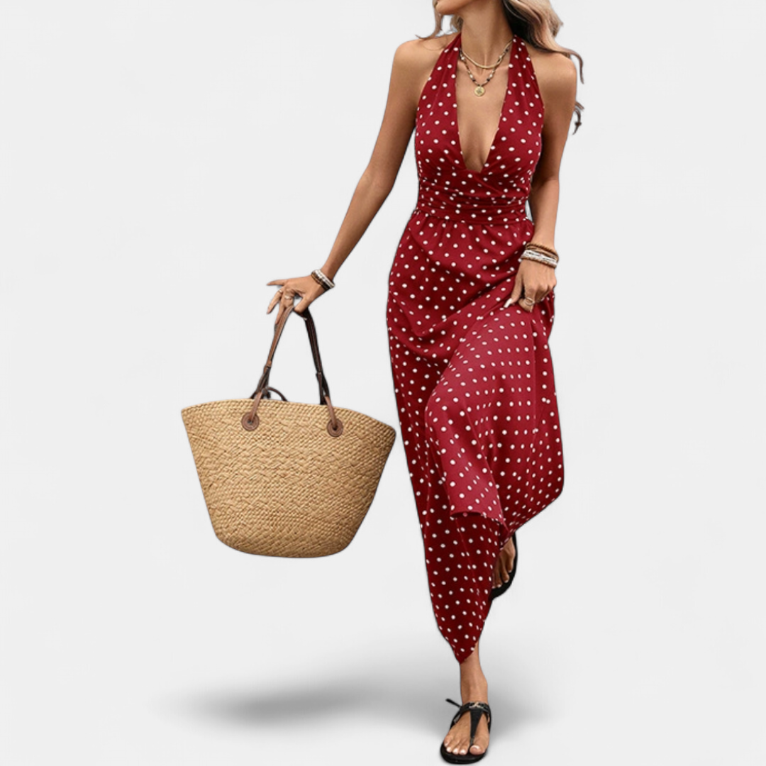 VIVA | Sexy Polka Dot Halter Maxi Dress
