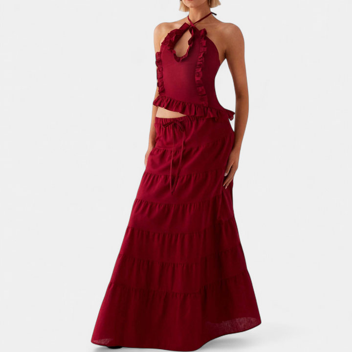 TIVONA | Ruffle Halter Flowy Skirt Set
