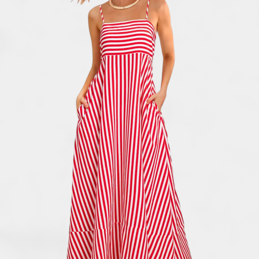 SOLARA | Striped Sleeveless Boho Maxi Dress