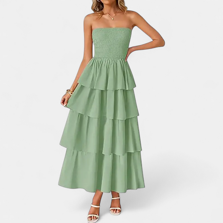 SOLANA | Boho Tiered Strapless Maxi Dress