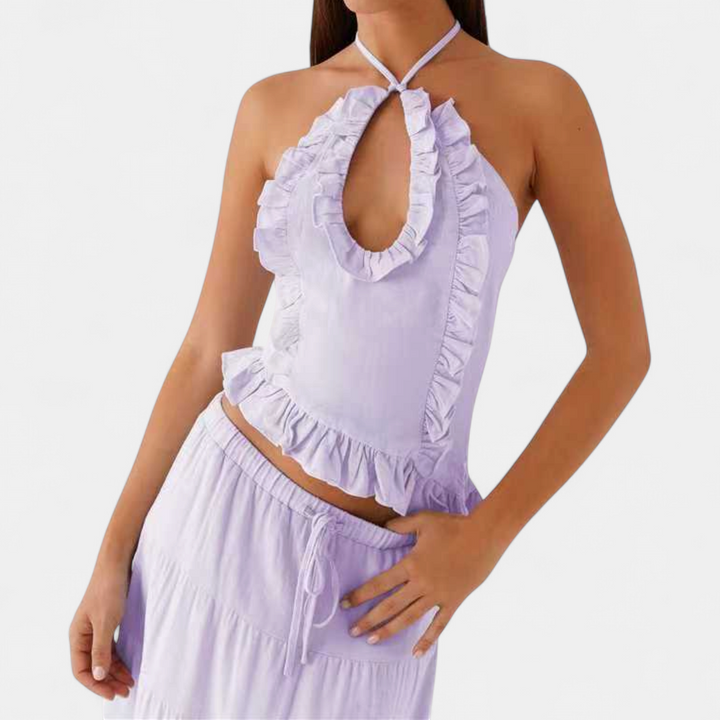 TIVONA | Ruffle Halter Flowy Skirt Set