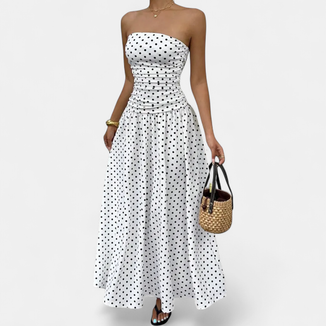 ODESSA | Polka Dot Ruffle Maxi Dress