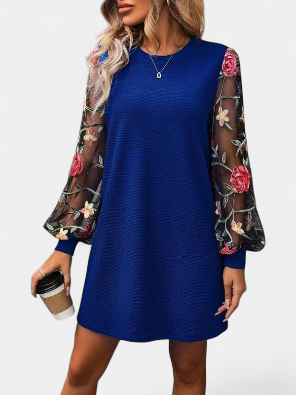 FLORA | Floral Embroidery Bishop Sleeve Dress for Parties & Weddings